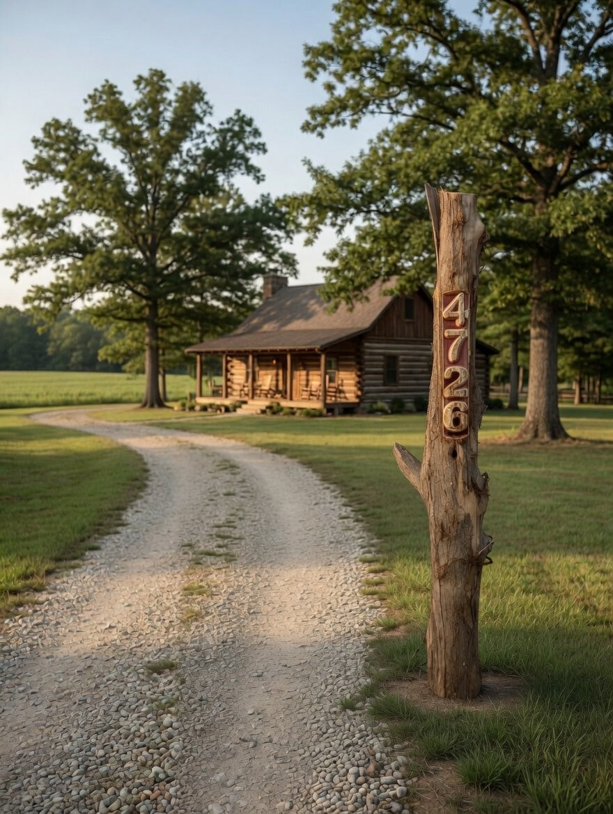 Custom Rustic Carved Log Driveway Markers - Custom Family Name / House Number Sign = Available by Custom Order, contact me,