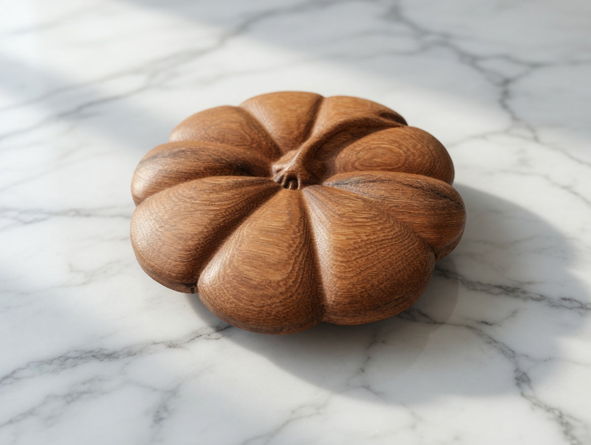 Hand-Carved Wooden Pumpkin Pie Plate & Lid | Rustic Serving Dish, Artisan Wood Turned Pie Keeper