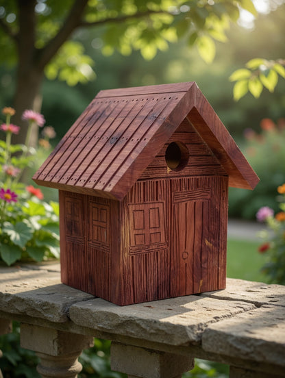 Handmade Wooden Birdhouse 9.125x9.75x10.75" - Rustic Cedar Bird House Garden Decor