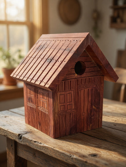 Handmade Wooden Birdhouse 9.125x9.75x10.75" - Rustic Cedar Bird House Garden Decor