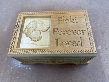 Hand-Carved Wooden Pet Urn – Personalized Memorial Box for Ashes, Custom Dog Cat Tribute