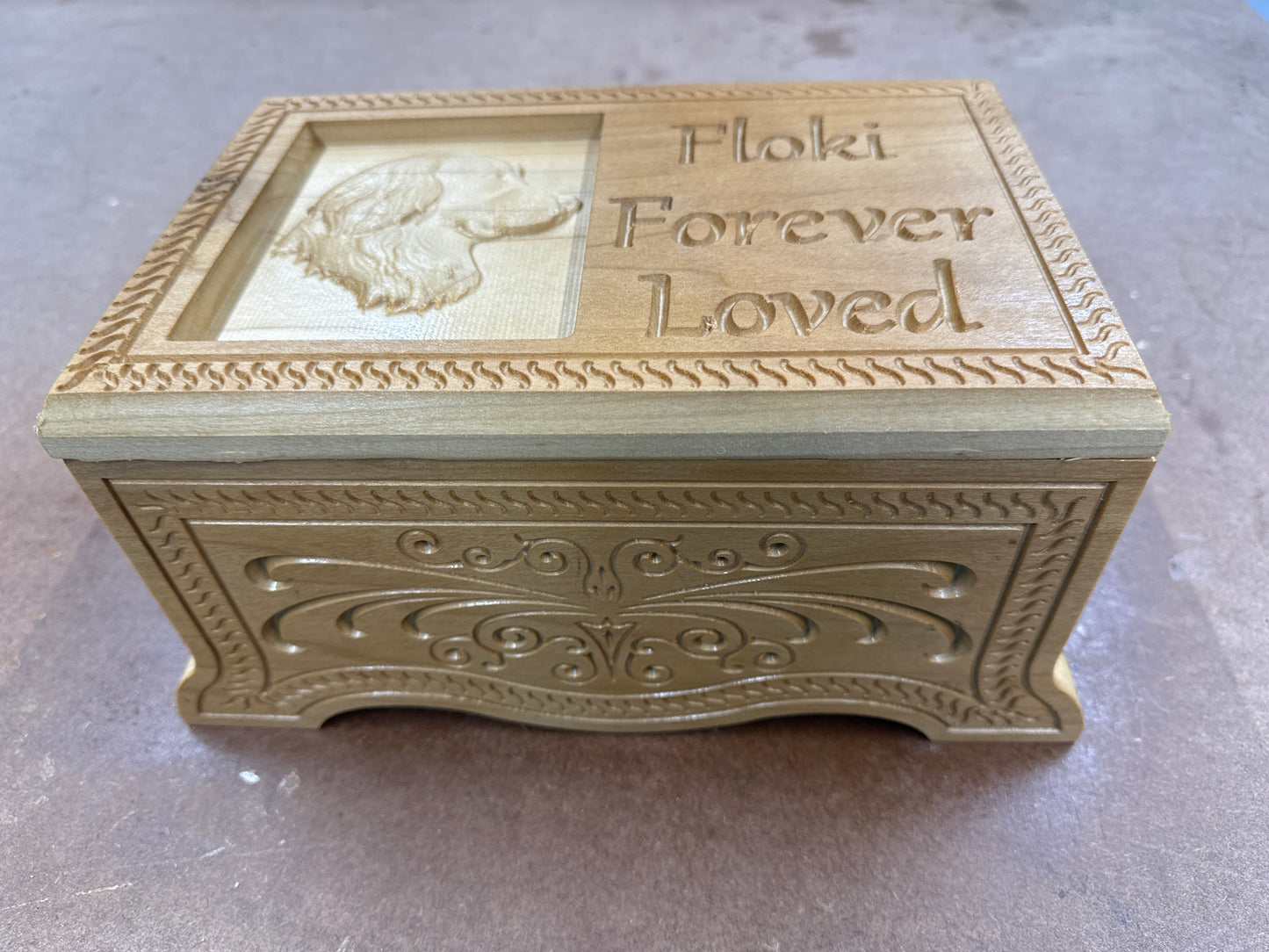 Hand-Carved Wooden Pet Urn – Personalized Memorial Box for Ashes, Custom Dog Cat Tribute