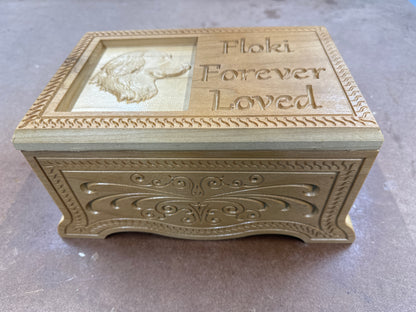 Hand-Carved Wooden Pet Urn – Personalized Memorial Box for Ashes, Custom Dog Cat Tribute