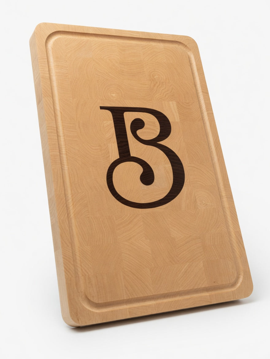 Custom Maple End Grain Cutting Board with Walnut Inlay – Personalized Letter or Monogram (Copy)