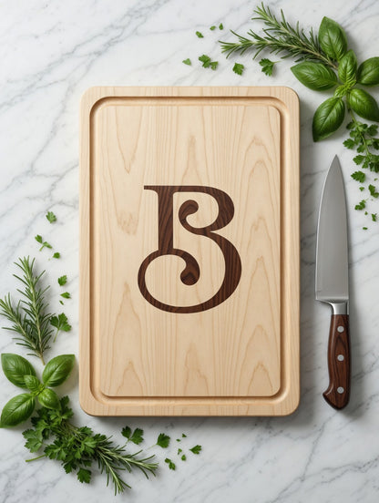 Custom Maple End Grain Cutting Board with Walnut Inlay – Personalized Letter or Monogram (Copy)