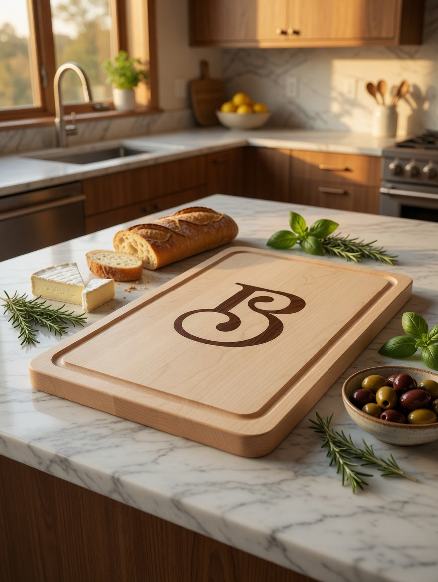 Custom Maple End Grain Cutting Board with Walnut Inlay – Personalized Letter or Monogram (Copy)