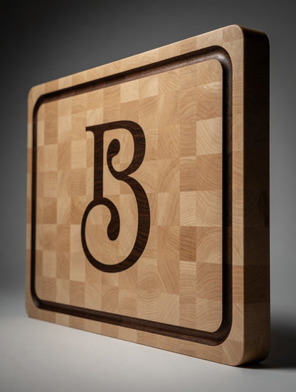 Custom Maple End Grain Cutting Board with Walnut Inlay – Personalized Letter or Monogram (Copy)