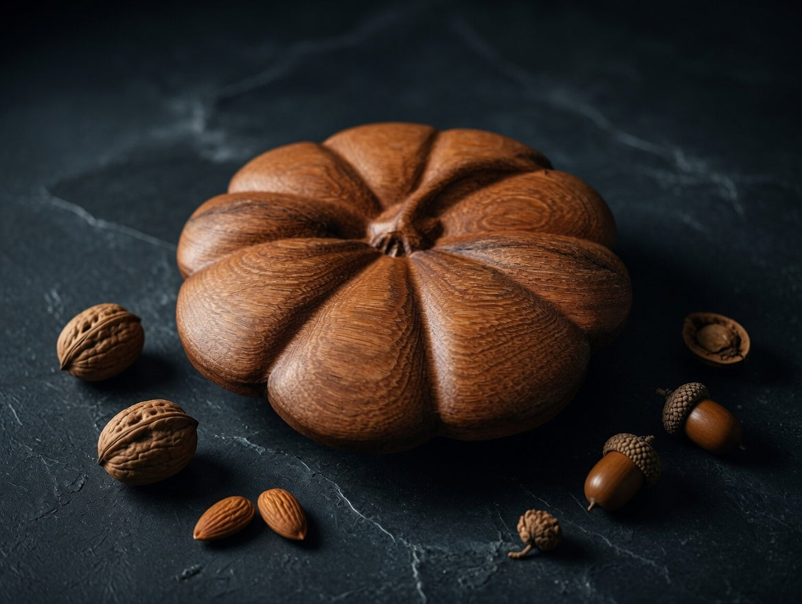 Hand-Carved Wooden Pumpkin Pie Plate & Lid | Rustic Serving Dish, Artisan Wood Turned Pie Keeper
