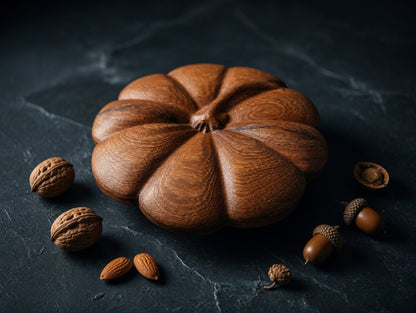 Hand-Carved Wooden Pumpkin Pie Plate & Lid | Rustic Serving Dish, Artisan Wood Turned Pie Keeper