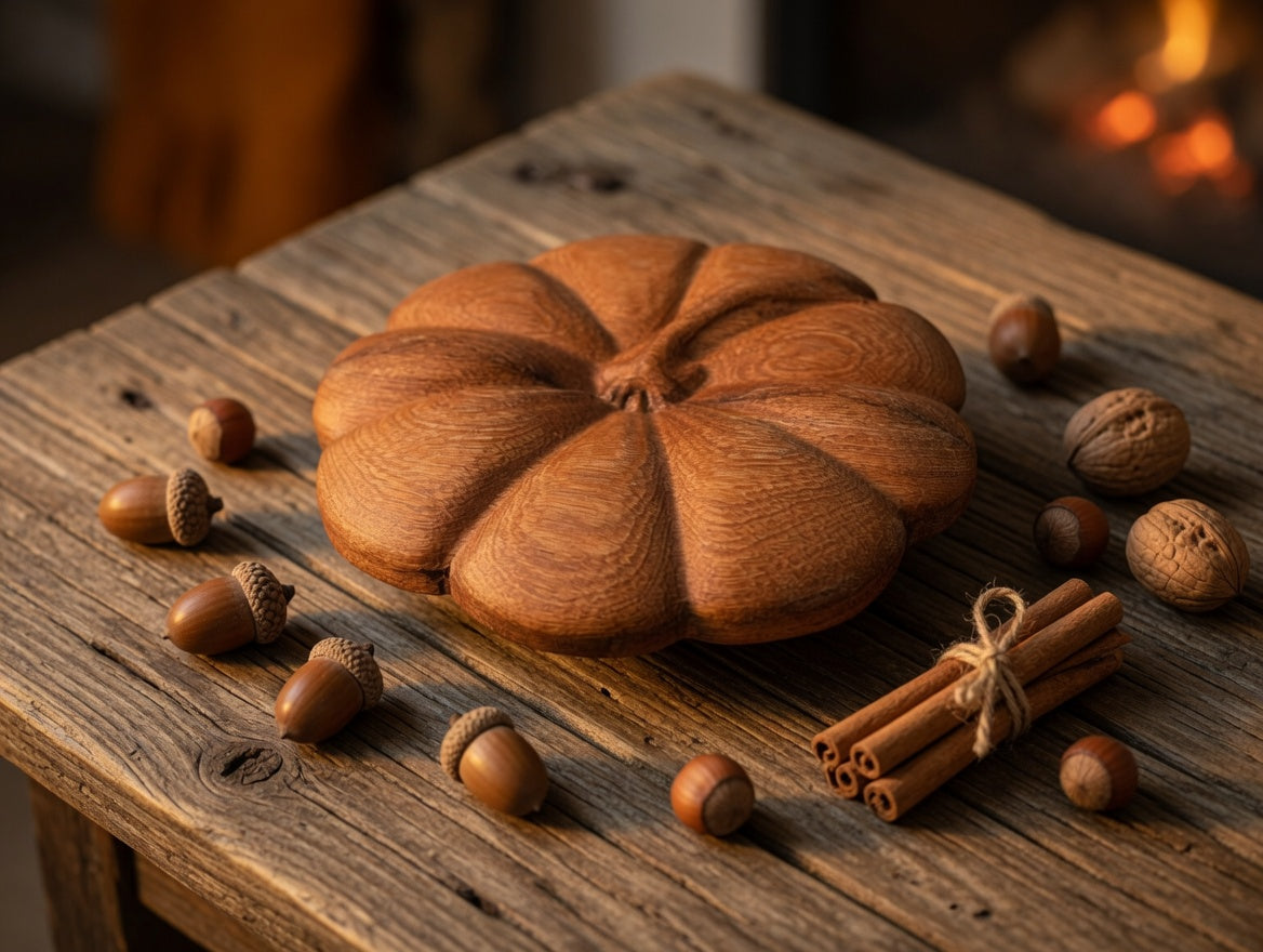 Hand-Carved Wooden Pumpkin Pie Plate & Lid | Rustic Serving Dish, Artisan Wood Turned Pie Keeper