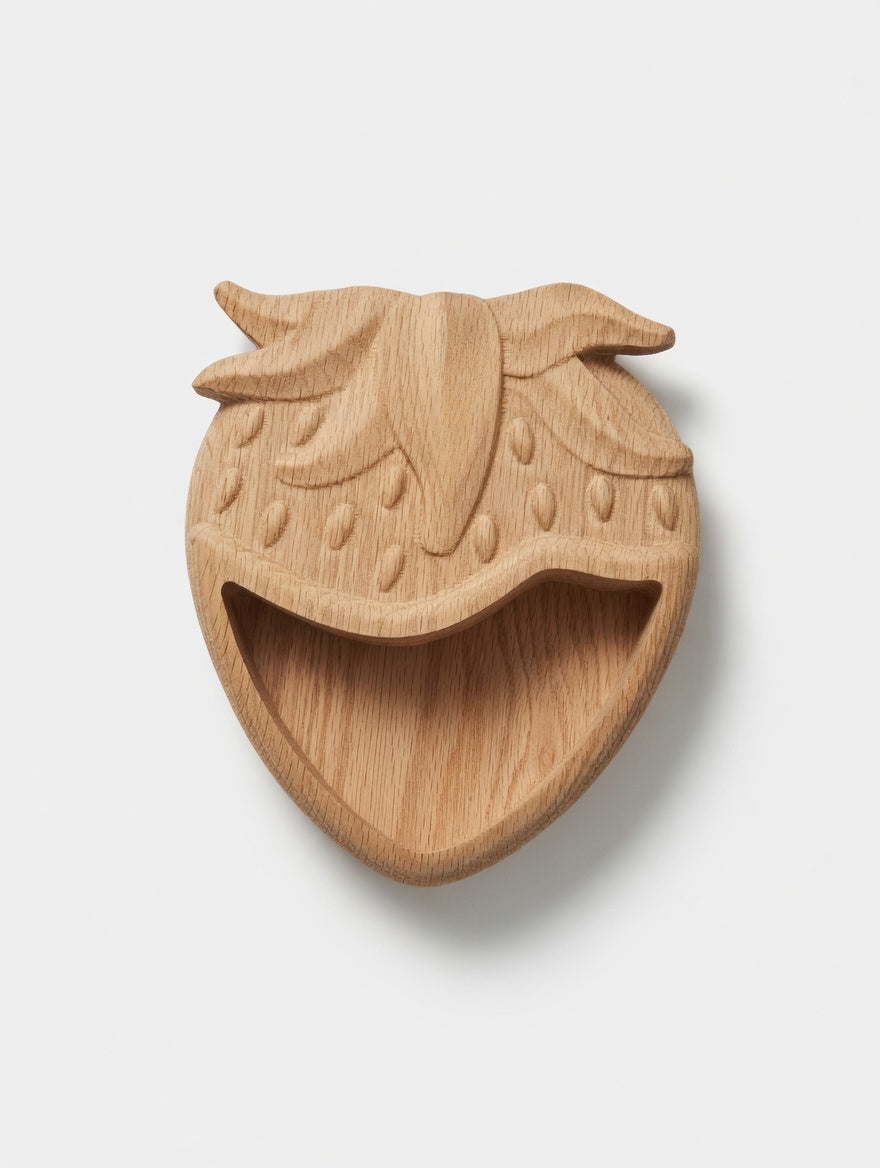 Hand Carved Wooden Candy Dish - Rustic Solid Wood Bowl | Strawberry Serving Bowl