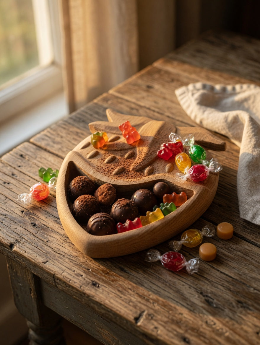 Hand Carved Wooden Candy Dish - Rustic Solid Wood Bowl | Strawberry Serving Bowl