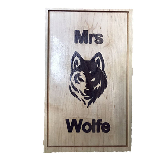 Personalized Cutting Board with a Wooden inlay of a Wolf's head